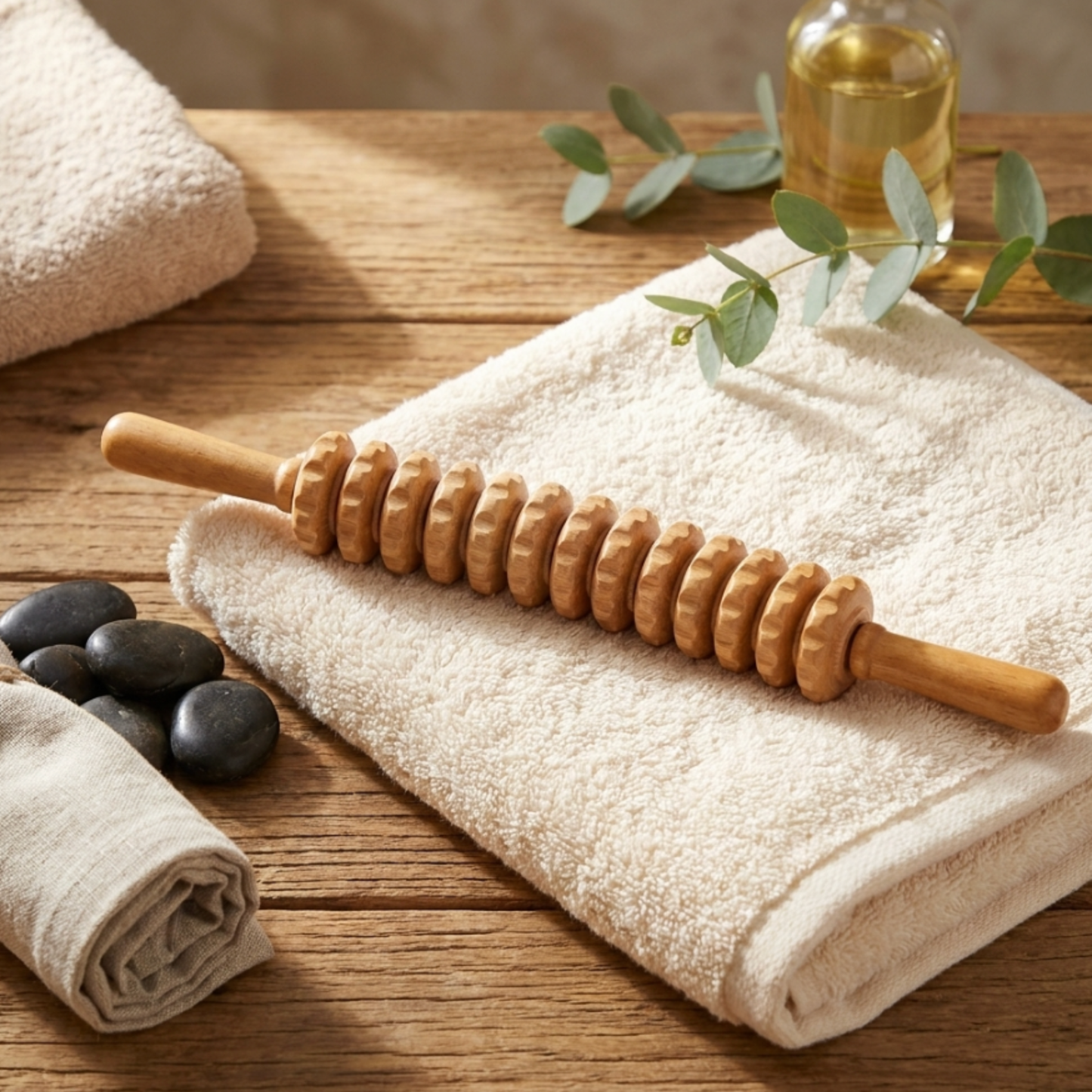 Multi Wheel Wooden Massage Roller