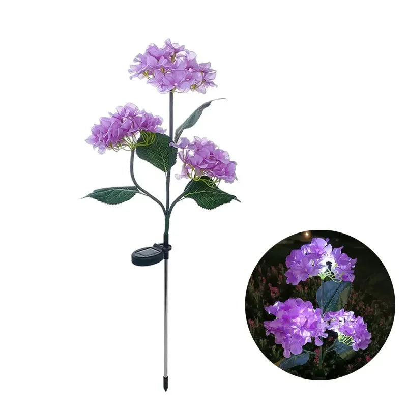 Hydrangea Solar Garden Lamp – 3-Head Outdoor Flower Light