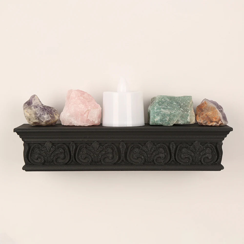 Gothic Long Strip Wall Shelf – Retro Carved Floating Wall Mounted Rack for Dark-Style Home Decor & Storage