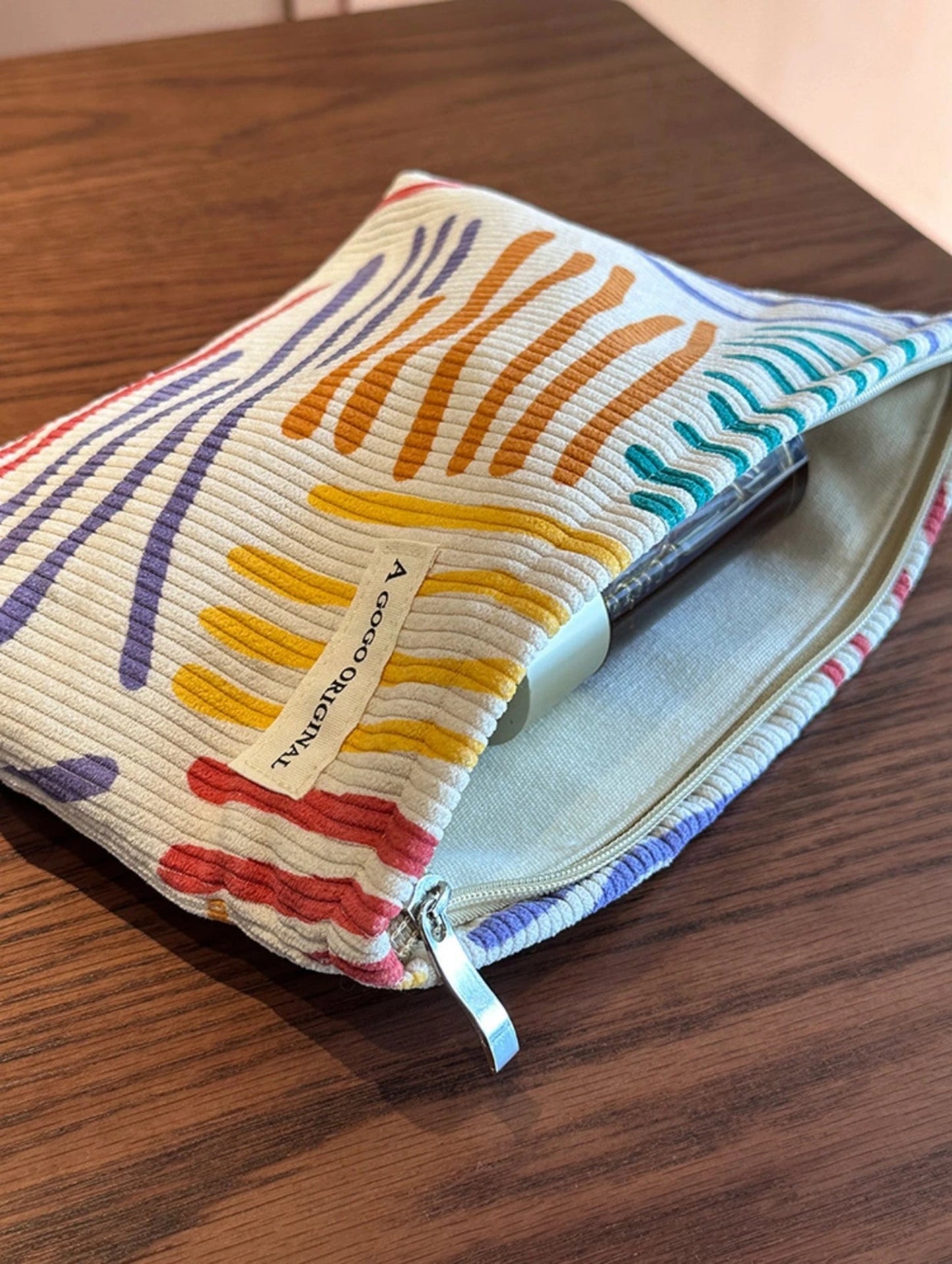 Corduroy Makeup Bag with Zipper