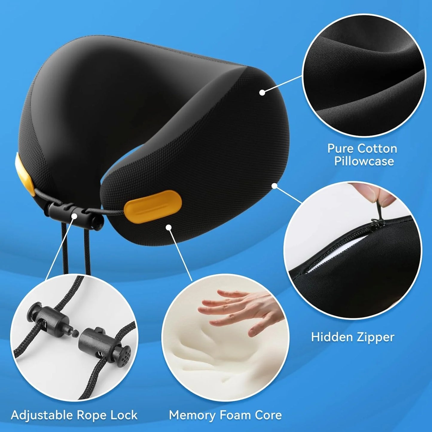 Memory Foam U-Shape Travel Neck Pillow – Portable Support for Airplane, Office & Home