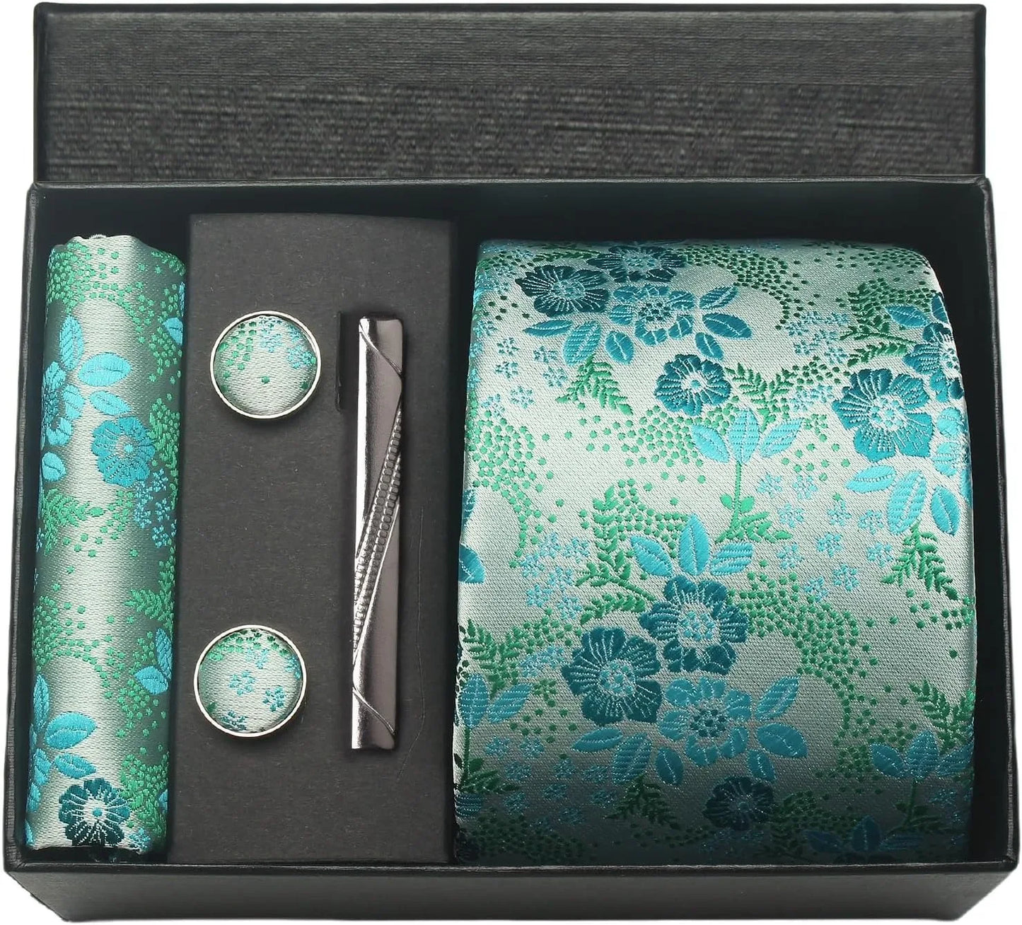 Silk Paisley Necktie Gift Set – Tie, Pocket Square, Cufflinks & Clip