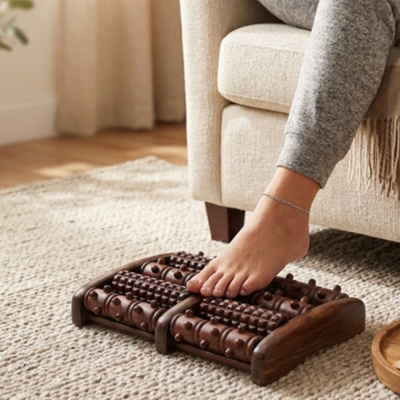 Wooden Foot Massage Roller, Dark Brown