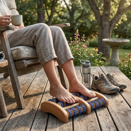 Wooden Foot Massage Roller - Blue