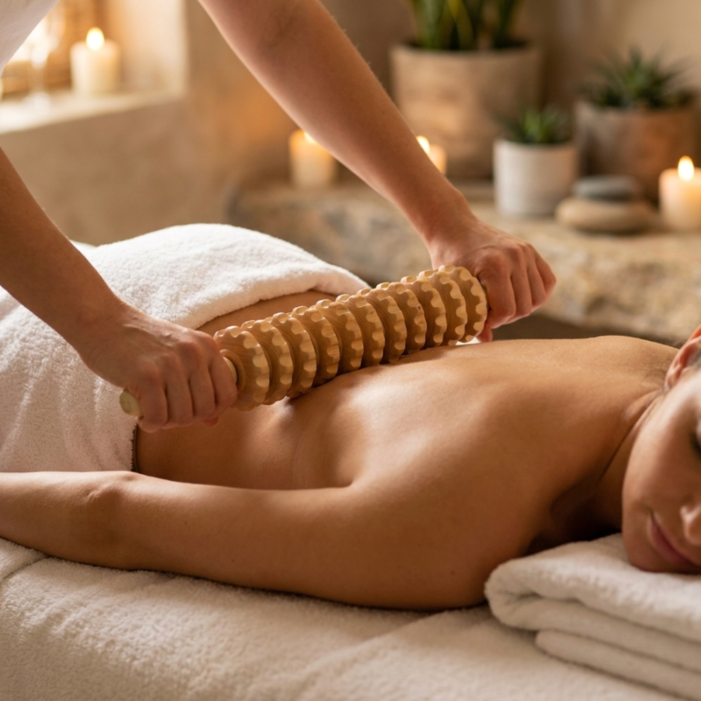 Multi Wheel Wooden Massage Roller