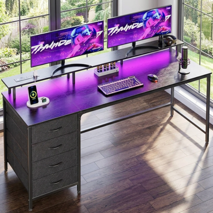 Computer Desk With Built-in LED Lights, Power Socket, Monitor Stand - 40 inch