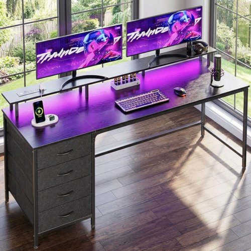 Computer Desk With Built-in LED Lights, Power Socket, Monitor Stand - 40 inch