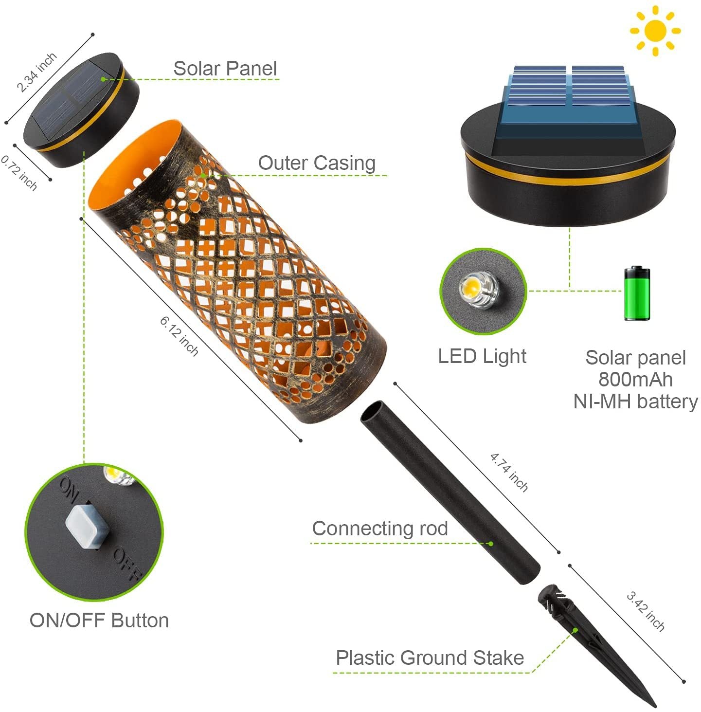 Metal Solar-Powered Lawn Lamp - Waterproof