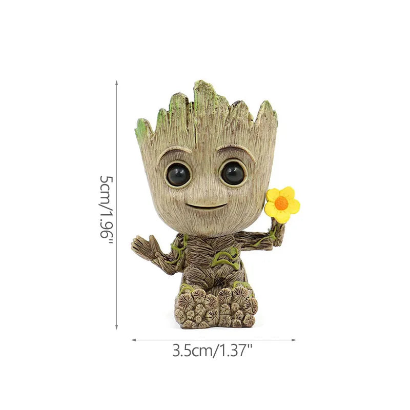 Groot Tree Man Miniature Figurine 5cm – Adorable Galaxy Guardian Desk Ornament, Succulent Planter, Pop Culture Home Decor Gift