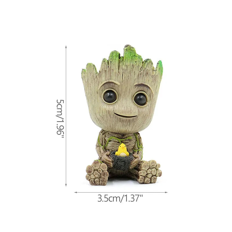Groot Tree Man Miniature Figurine 5cm – Adorable Galaxy Guardian Desk Ornament, Succulent Planter, Pop Culture Home Decor Gift