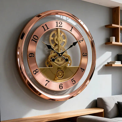 Luxury Gear Wall Clock - Silent Quartz Timepiece with Moving Gears (Gold or Rose Gold)