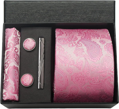 Silk Paisley Necktie Gift Set – Tie, Pocket Square, Cufflinks & Clip