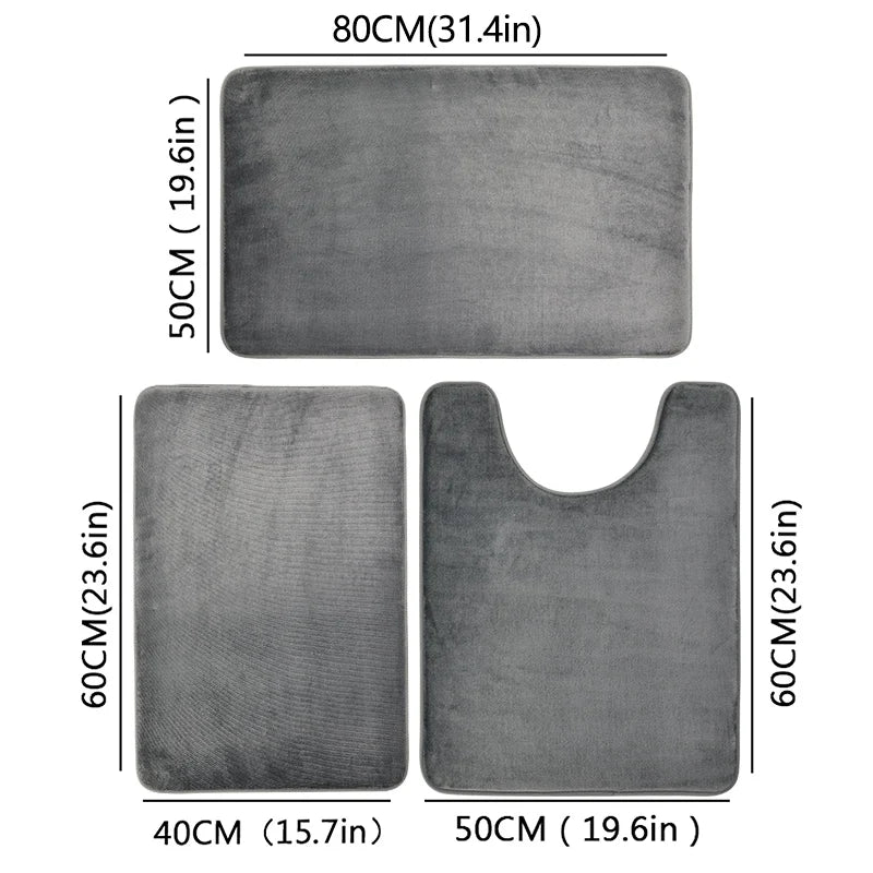 3-Piece Microfiber Bathroom Mat Set – Non-Slip, Absorbent Bath, Toilet & Shower Mats