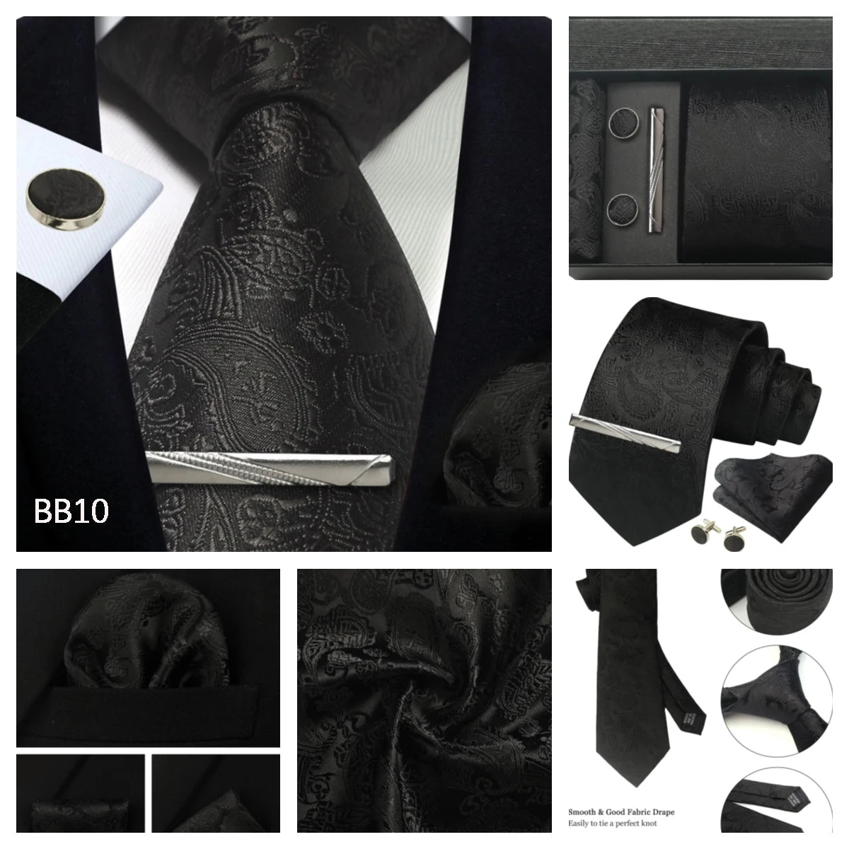 Silk Paisley Necktie Gift Set – Tie, Pocket Square, Cufflinks & Clip