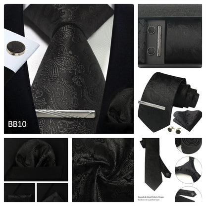Silk Paisley Necktie Gift Set – Tie, Pocket Square, Cufflinks & Clip