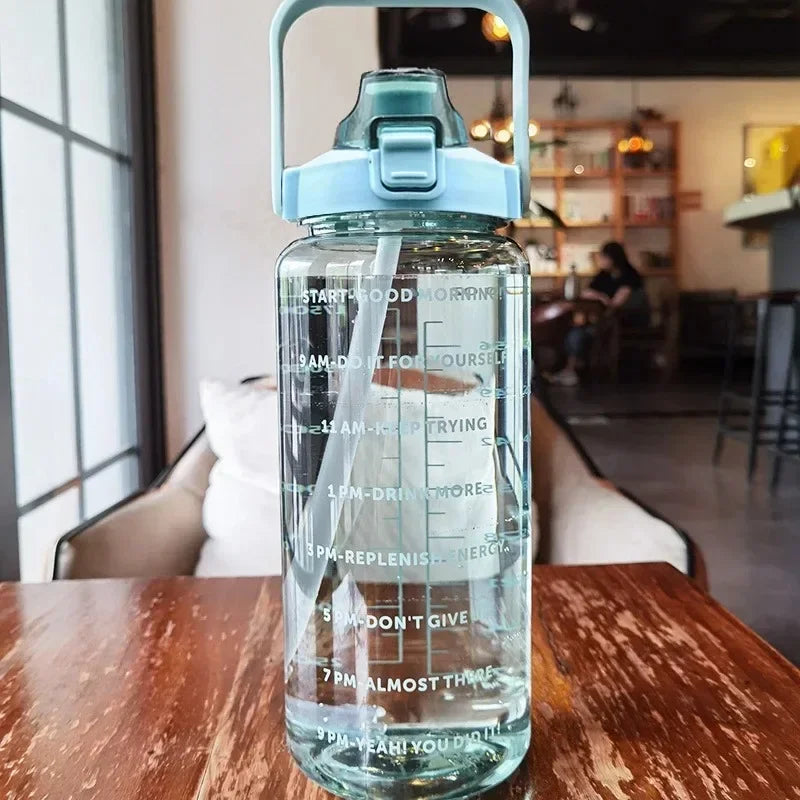 2L Motivational Water Bottle with Straw & Time Markers