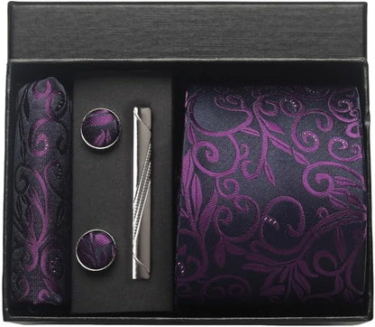 Silk Paisley Necktie Gift Set – Tie, Pocket Square, Cufflinks & Clip