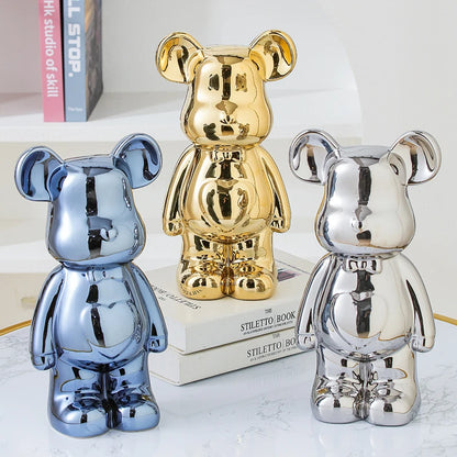 Nordic Ceramic Bear Brick Figurine 17/27cm – Aesthetic Teddy Bear Sculpture, Living Room Shelf Decor, Unique Home Gift