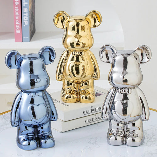 Nordic Ceramic Bear Brick Figurine 17/27cm – Aesthetic Teddy Bear Sculpture, Living Room Shelf Decor, Unique Home Gift