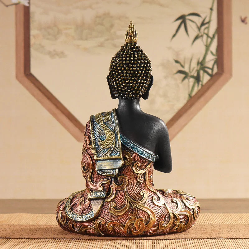 Traditional Seated Buddha Statue Resin 19.5cm – Black & Gold Spiritual Sculpture, Meditation Decor, Collectible Home Gift