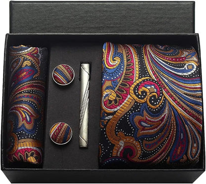 Silk Paisley Necktie Gift Set – Tie, Pocket Square, Cufflinks & Clip