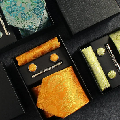 Silk Paisley Necktie Gift Set – Tie, Pocket Square, Cufflinks & Clip