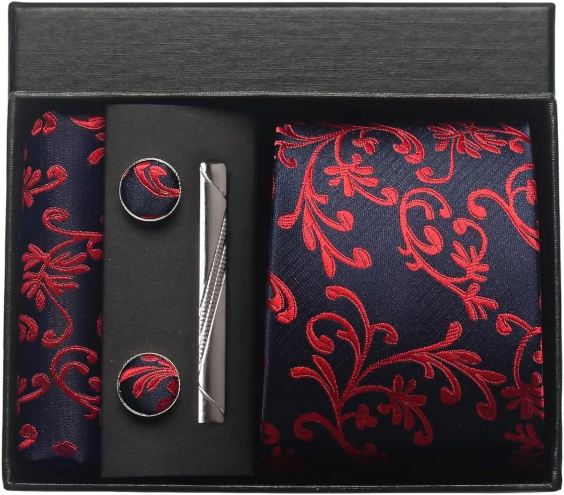 Silk Paisley Necktie Gift Set – Tie, Pocket Square, Cufflinks & Clip