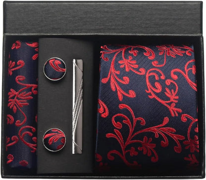 Silk Paisley Necktie Gift Set – Tie, Pocket Square, Cufflinks & Clip