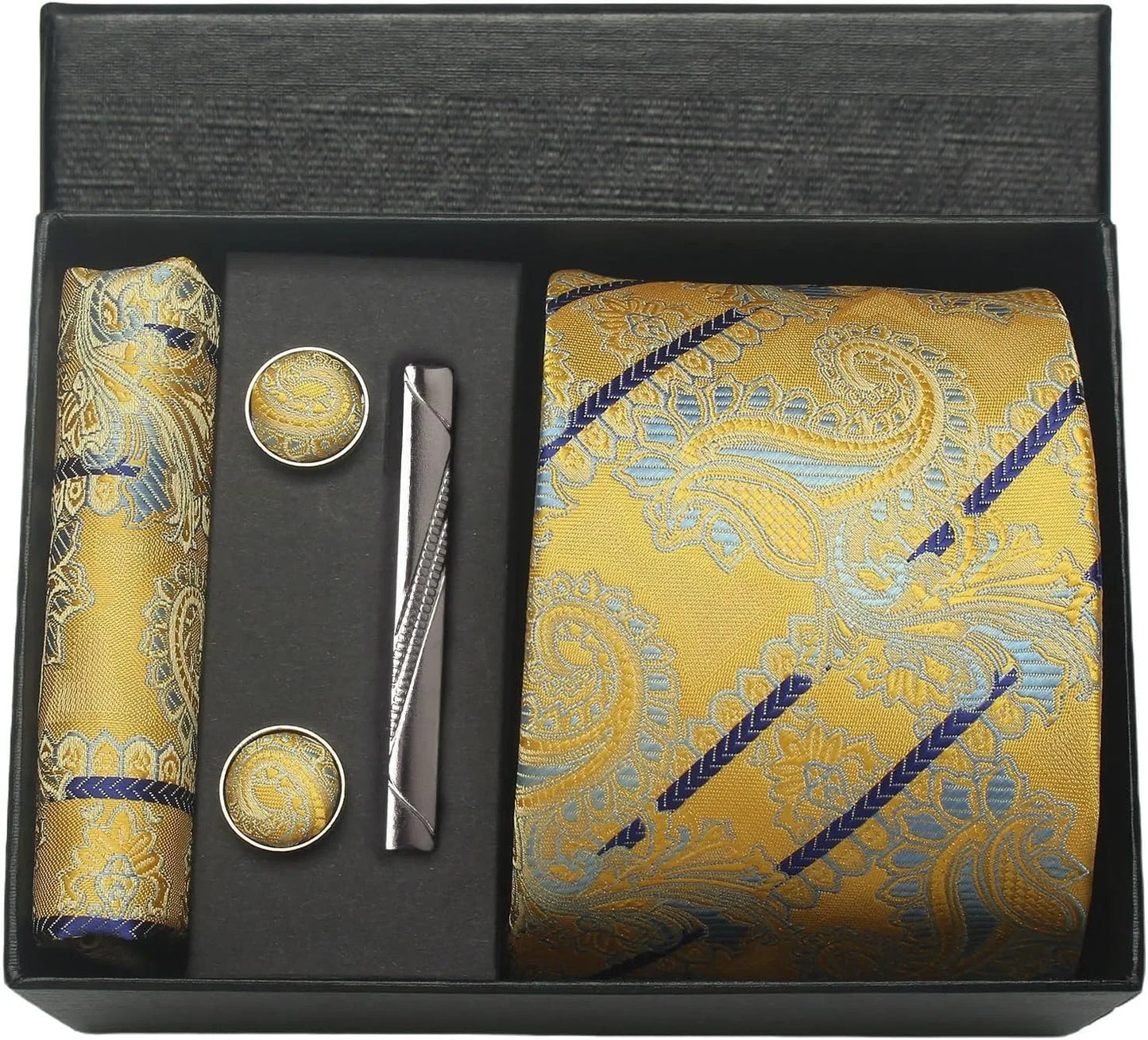 Silk Paisley Necktie Gift Set – Tie, Pocket Square, Cufflinks & Clip
