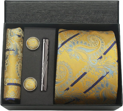 Silk Paisley Necktie Gift Set – Tie, Pocket Square, Cufflinks & Clip
