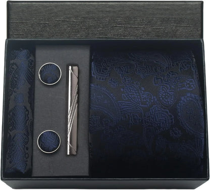 Silk Paisley Necktie Gift Set – Tie, Pocket Square, Cufflinks & Clip