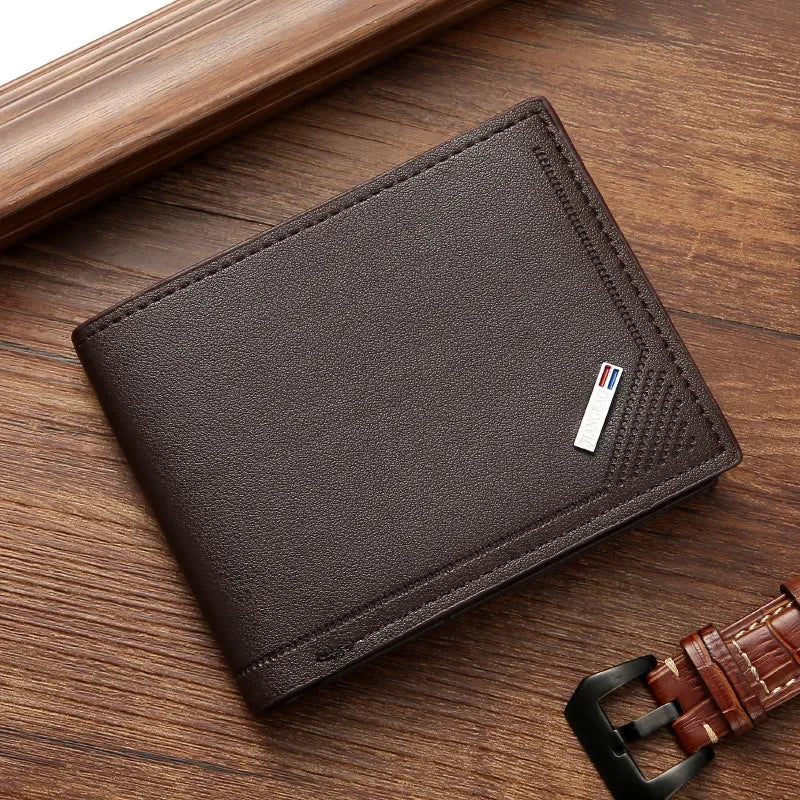 Men's Minimalist PU Leather Bifold Wallet 11.5x9cm – Slim Foldable Card Holder, Everyday Carry Essential, Unisex Gift