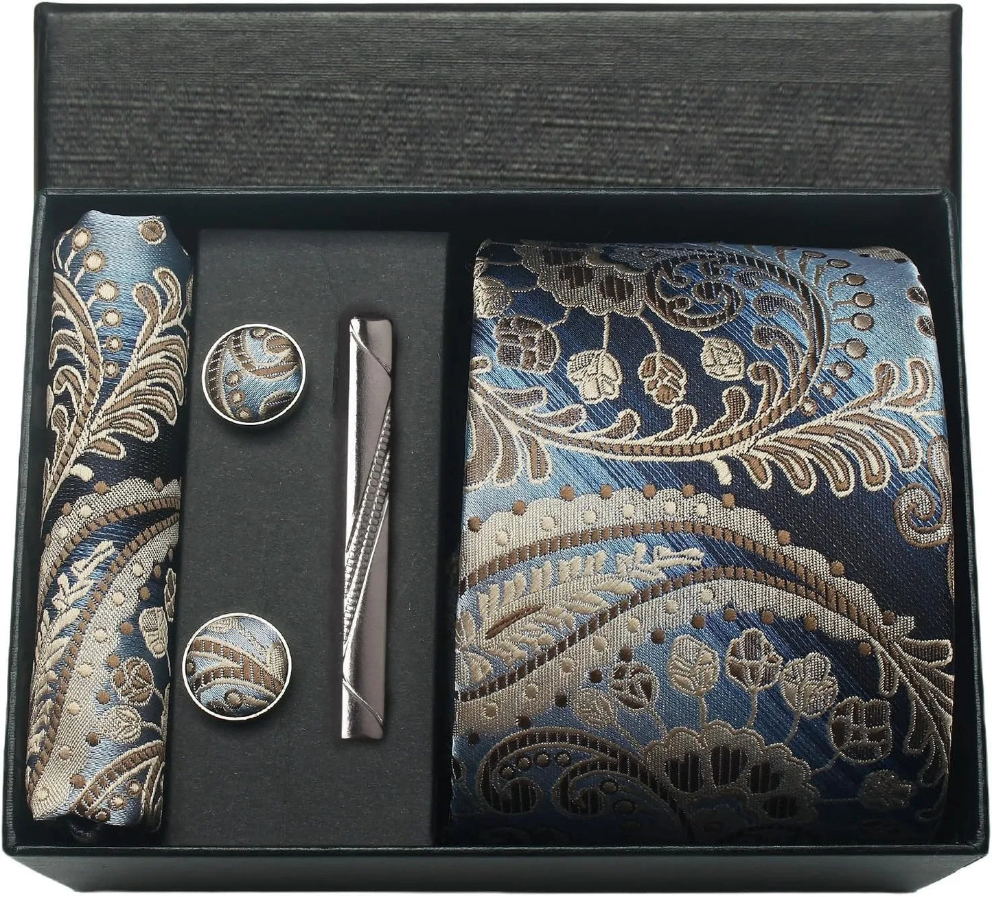 Silk Paisley Necktie Gift Set – Tie, Pocket Square, Cufflinks & Clip