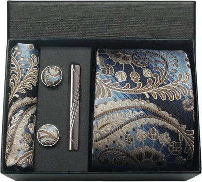 Silk Paisley Necktie Gift Set – Tie, Pocket Square, Cufflinks & Clip