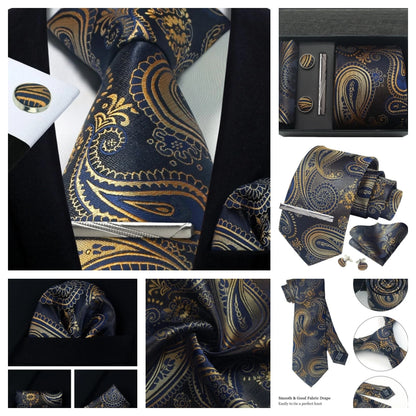 Silk Paisley Necktie Gift Set – Tie, Pocket Square, Cufflinks & Clip