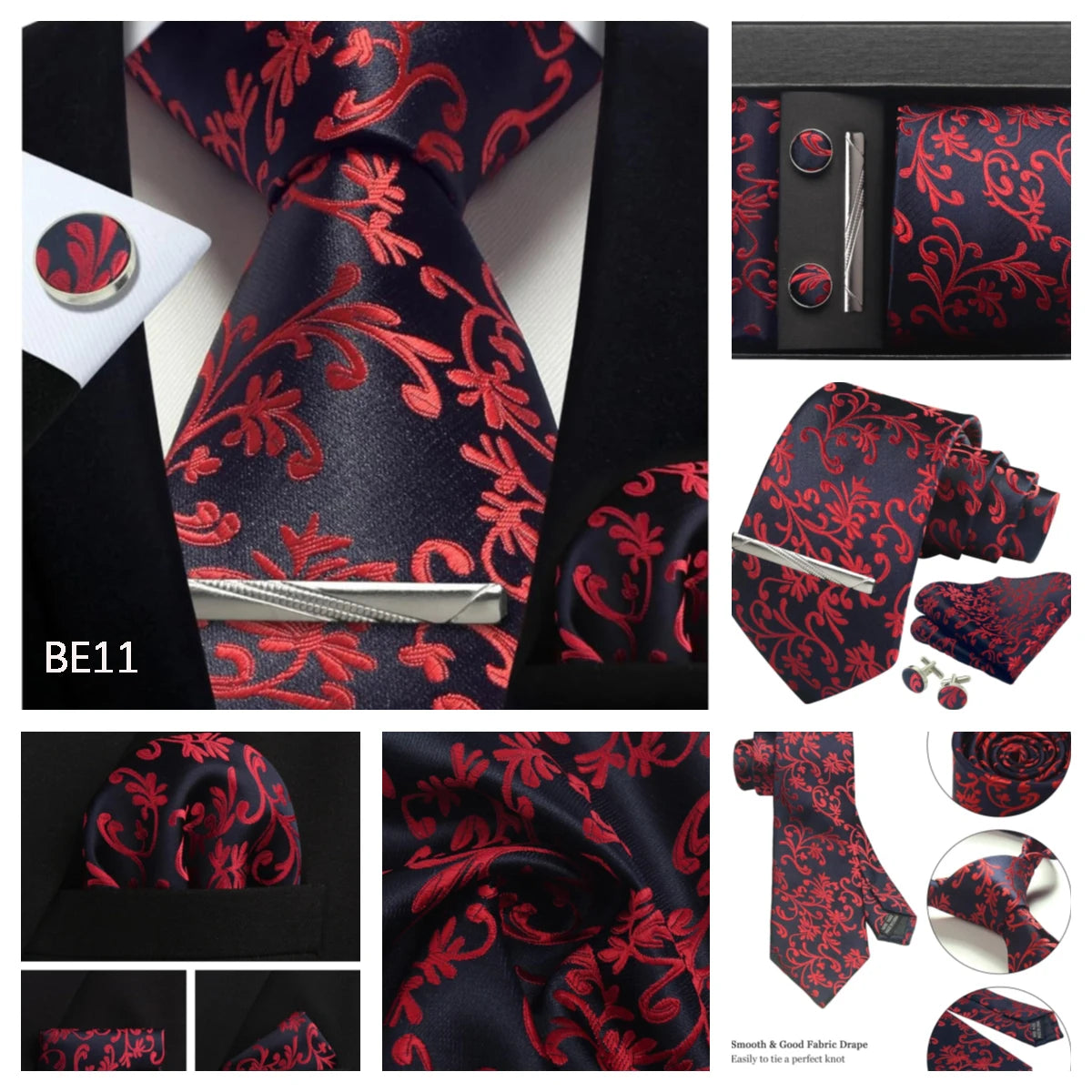 Silk Paisley Necktie Gift Set – Tie, Pocket Square, Cufflinks & Clip