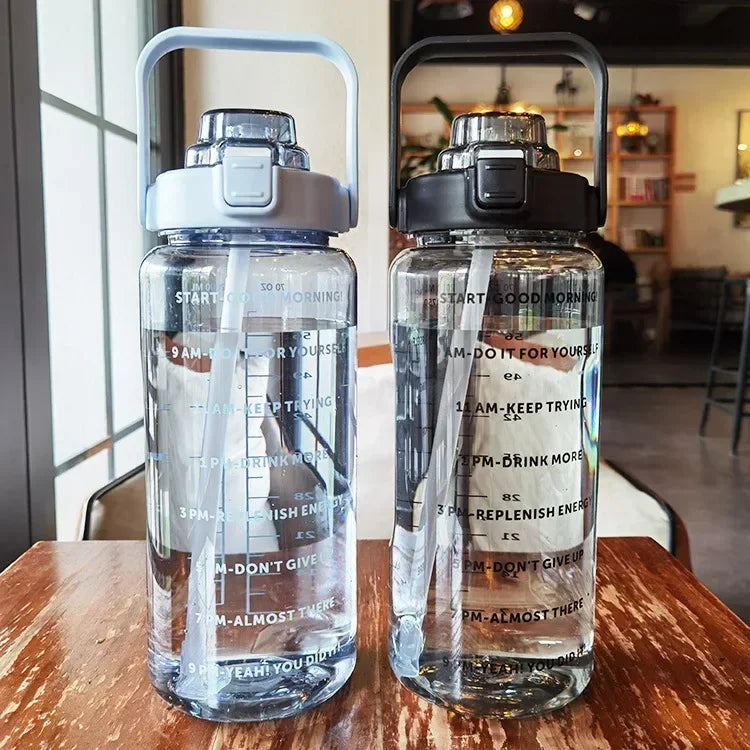2L Motivational Water Bottle with Straw & Time Markers