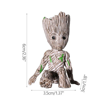 Groot Tree Man Miniature Figurine 5cm – Adorable Galaxy Guardian Desk Ornament, Succulent Planter, Pop Culture Home Decor Gift