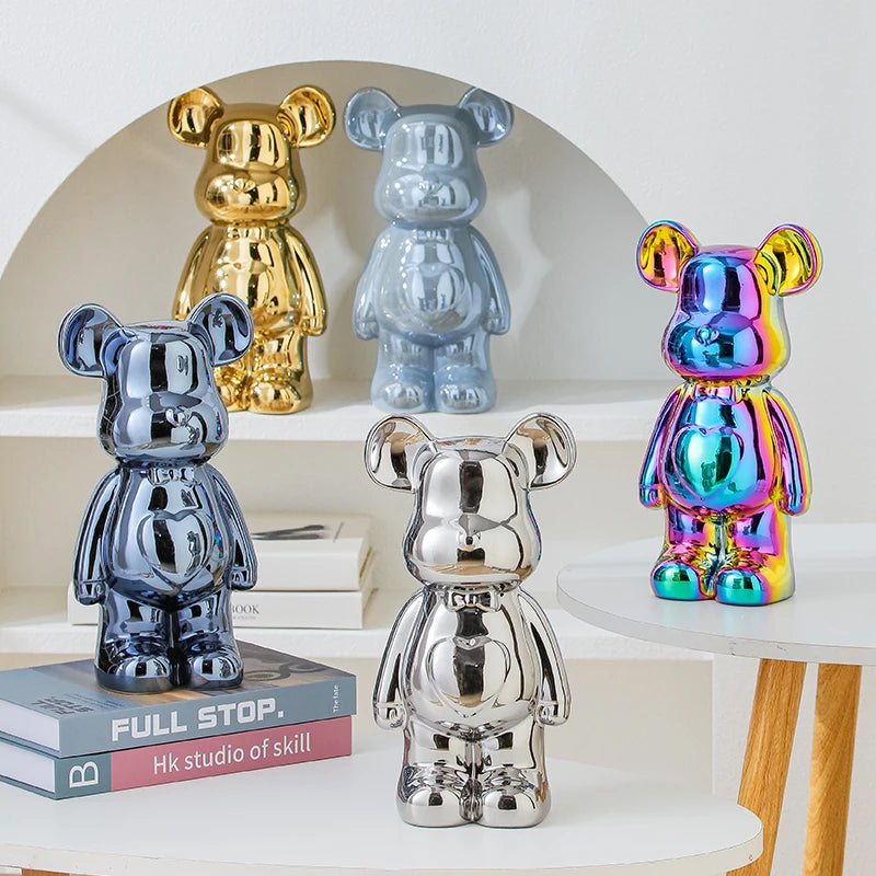 Nordic Ceramic Bear Brick Figurine 17/27cm – Aesthetic Teddy Bear Sculpture, Living Room Shelf Decor, Unique Home Gift