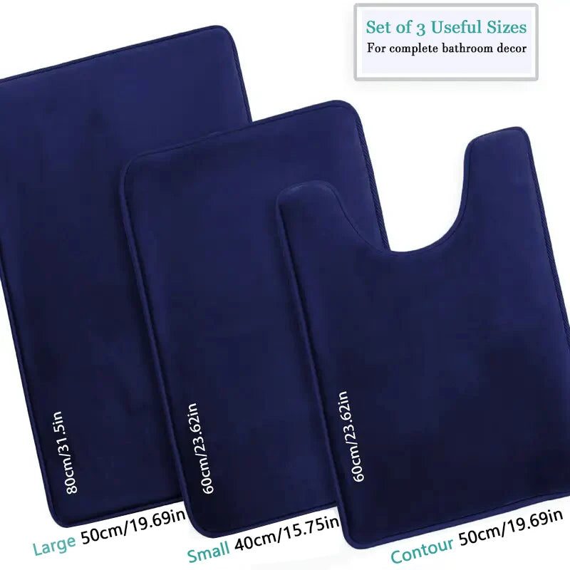 3-Piece Microfiber Bathroom Mat Set – Non-Slip, Absorbent Bath, Toilet & Shower Mats