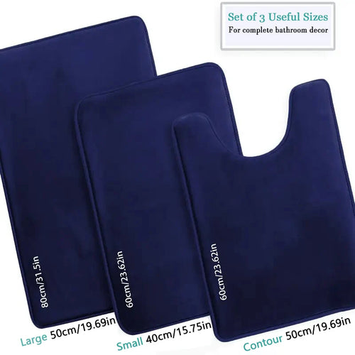3-Piece Microfiber Bathroom Mat Set – Non-Slip, Absorbent Bath, Toilet & Shower Mats