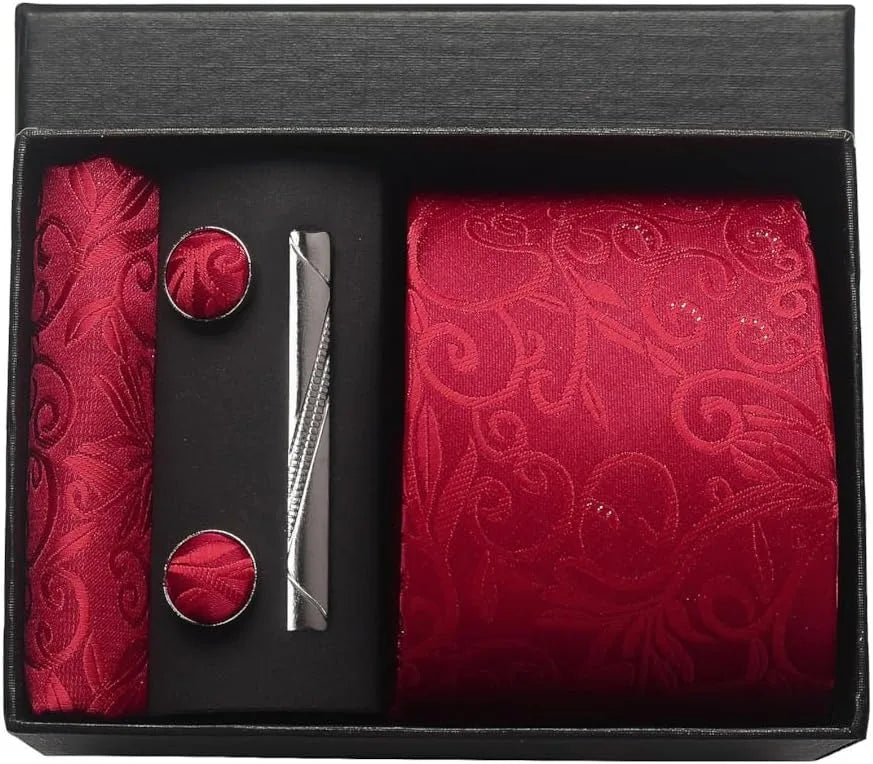 Silk Paisley Necktie Gift Set – Tie, Pocket Square, Cufflinks & Clip