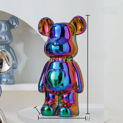 Nordic Ceramic Bear Brick Figurine 17/27cm – Aesthetic Teddy Bear Sculpture, Living Room Shelf Decor, Unique Home Gift