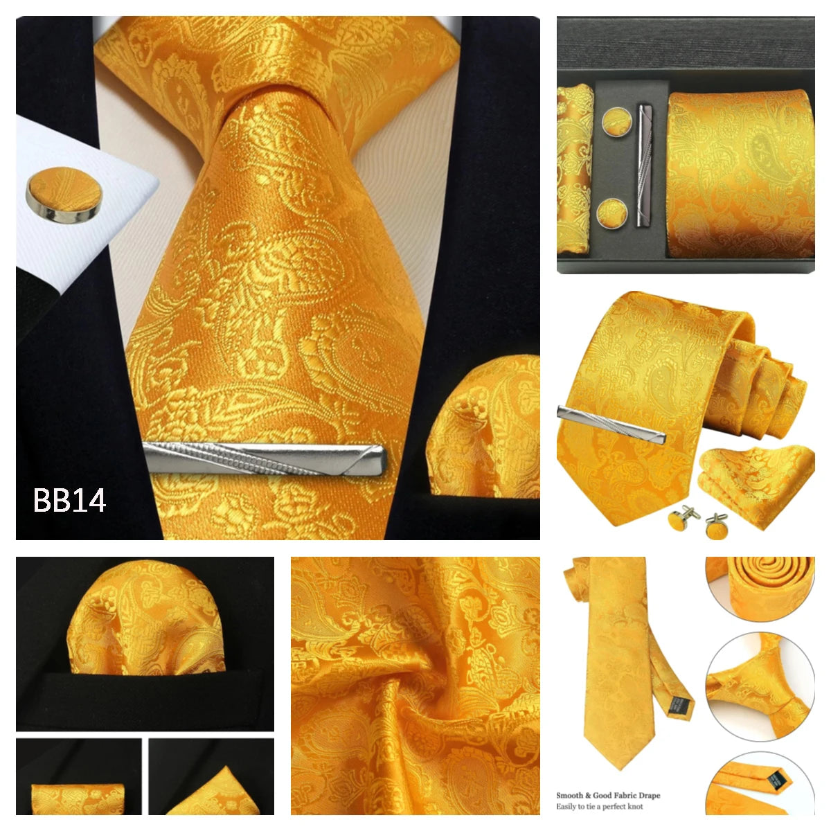 Silk Paisley Necktie Gift Set – Tie, Pocket Square, Cufflinks & Clip