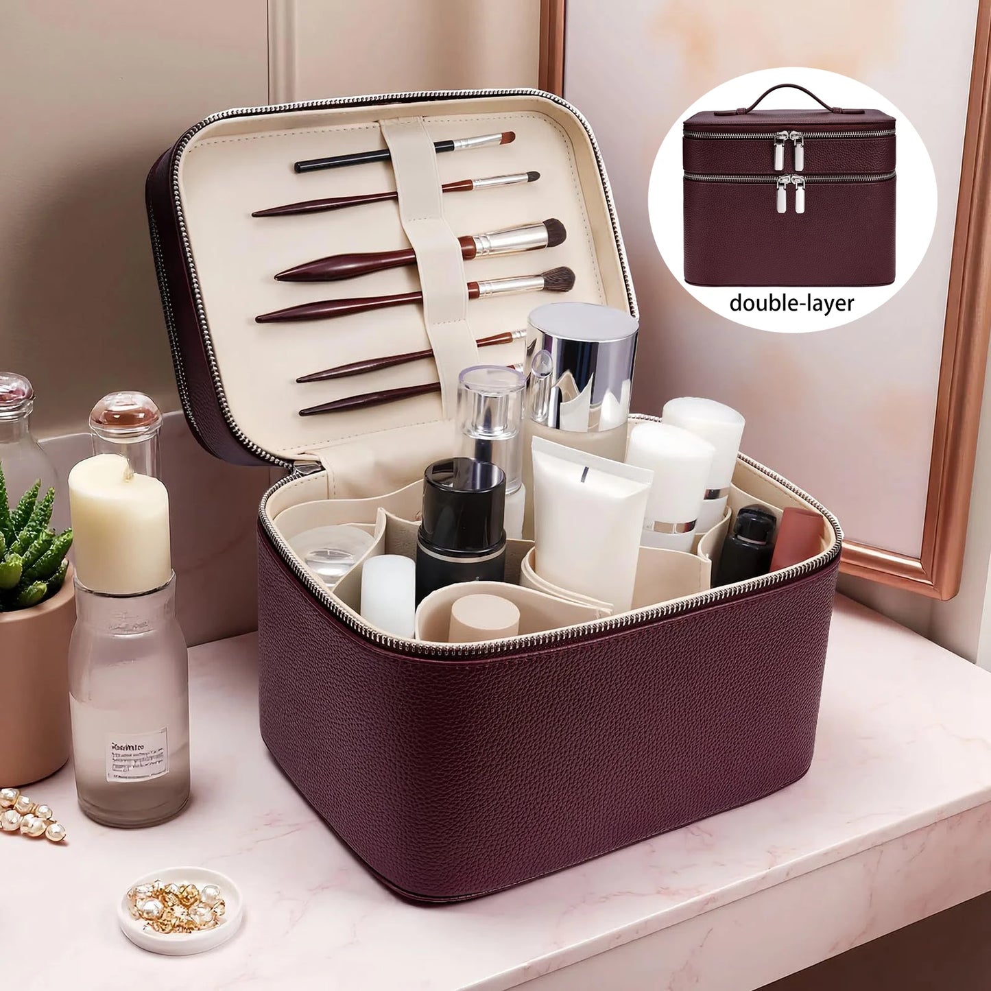Double-Layer PU Makeup & Cosmetic Bag