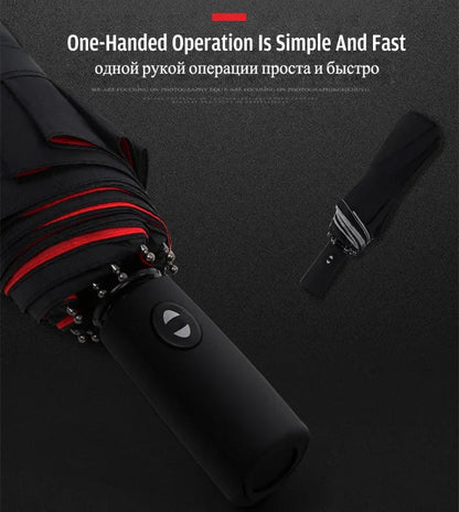 Double Layer Windproof Auto Open & Close Umbrella – 10-Rib Triple Fold