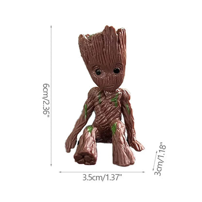 Groot Tree Man Miniature Figurine 5cm – Adorable Galaxy Guardian Desk Ornament, Succulent Planter, Pop Culture Home Decor Gift
