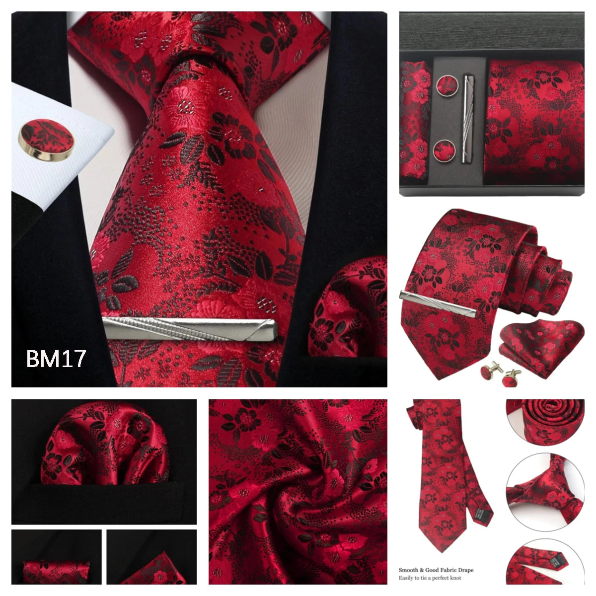 Silk Paisley Necktie Gift Set – Tie, Pocket Square, Cufflinks & Clip