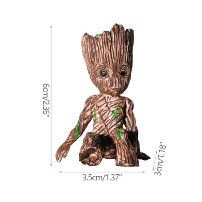 Groot Tree Man Miniature Figurine 5cm – Adorable Galaxy Guardian Desk Ornament, Succulent Planter, Pop Culture Home Decor Gift