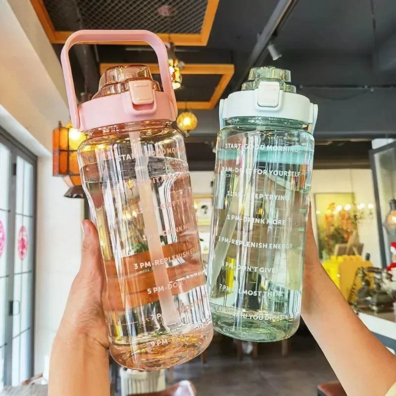 2L Motivational Water Bottle with Straw & Time Markers